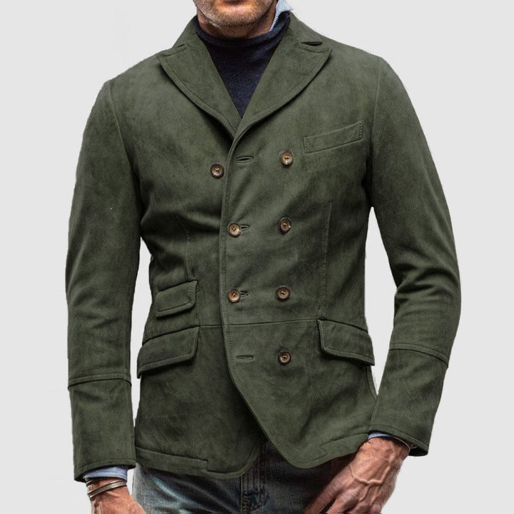 Men’s Jacket – Tailored Fit – Double-Breasted – Suede Feel – Lapel Collar – Classic Style