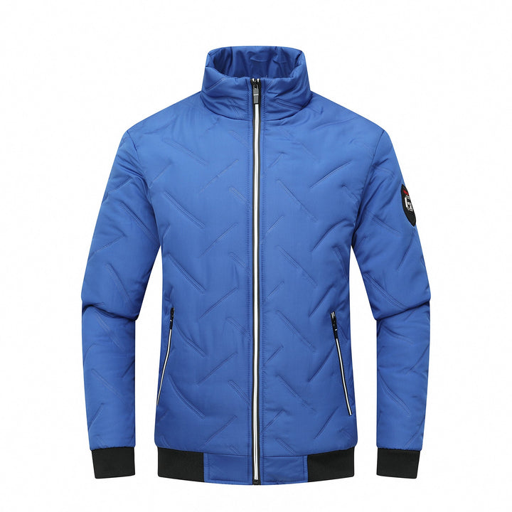 Men’s Quilted Jacket – Slim Fit – Chevron Pattern – Stand Collar – Zippered Pockets