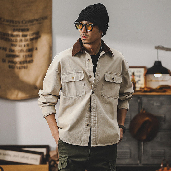 Men’s Workwear Jacket – Loose Fit – Durable Canvas – Utility Pockets – Button Front