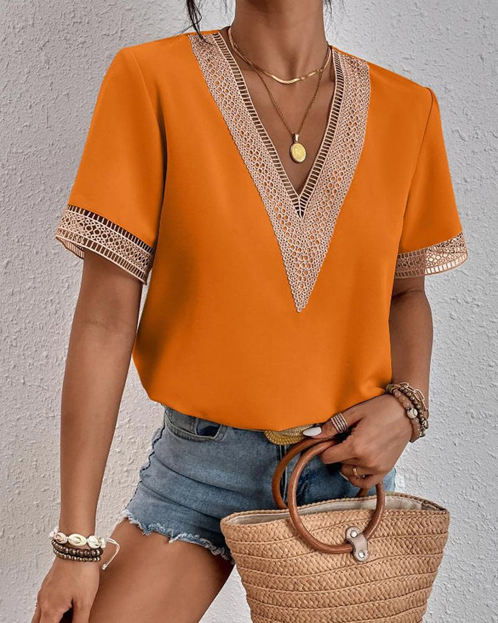 Ysa – Crochet Trim V-Neck Blouse