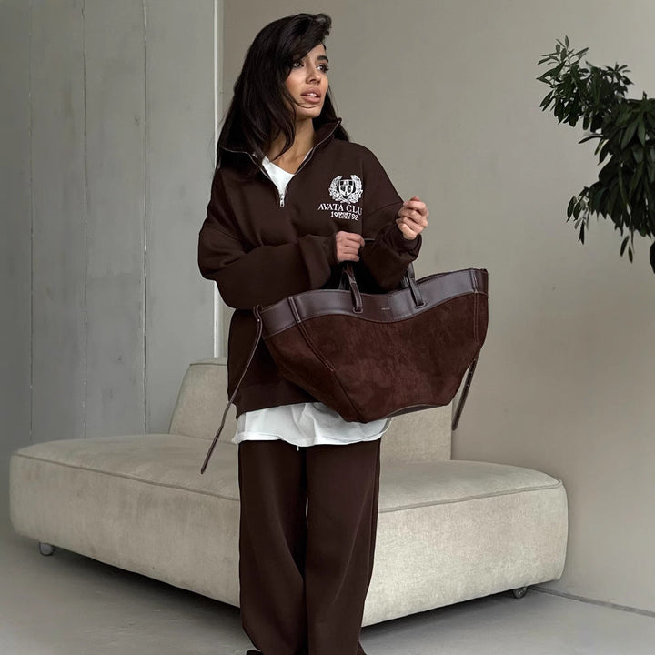 Delilah | Women’s Stylish Oversized Sweatshirt - Half Zip, Embroidered Detail