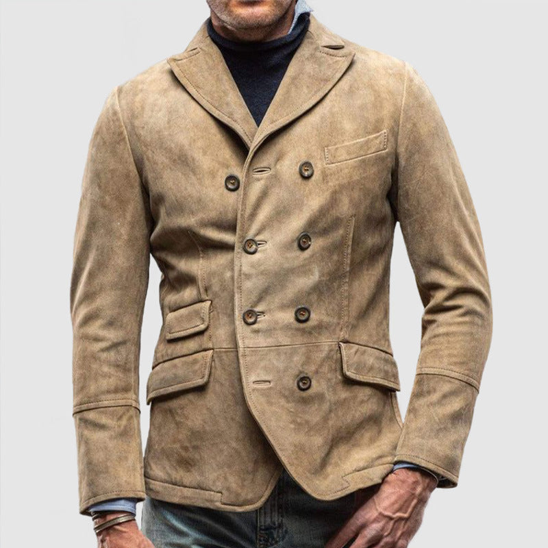 Men’s Jacket – Tailored Fit – Double-Breasted – Suede Feel – Lapel Collar – Classic Style