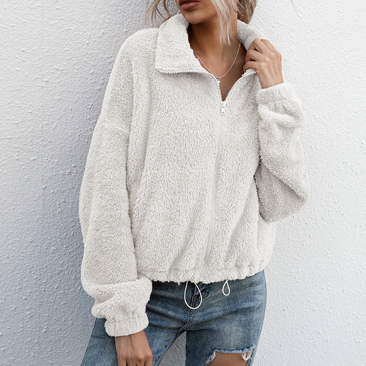 Women's jacket with plush collar and zipper