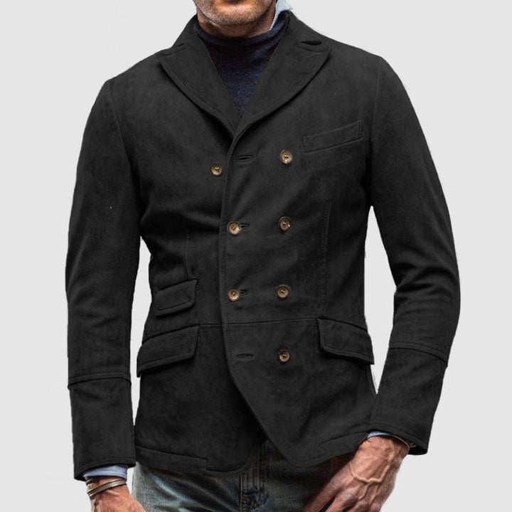 Men’s Jacket – Tailored Fit – Double-Breasted – Suede Feel – Lapel Collar – Classic Style