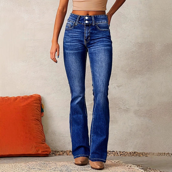 Women’s Flared Jeans – Stretch Denim – High Waist – Retro Fit – Full Length