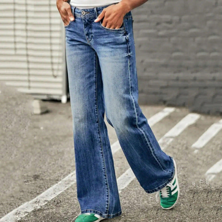 Women’s Wide-Leg Jeans – Relaxed Fit – Embroidered Sides – Full Length Denim