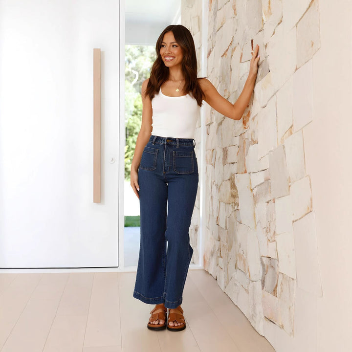 Women’s Wide-Leg Jeans – High Waist – Full Length – Vintage Style Casual Denim