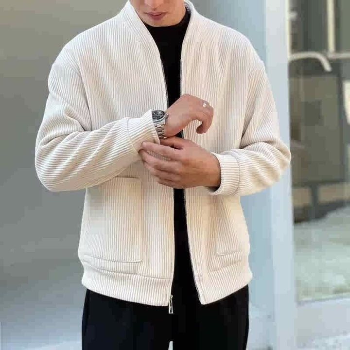 Men’s Corduroy Jacket – Relaxed Fit – V-Neck Zip Front – Ribbed Casual Outerwear