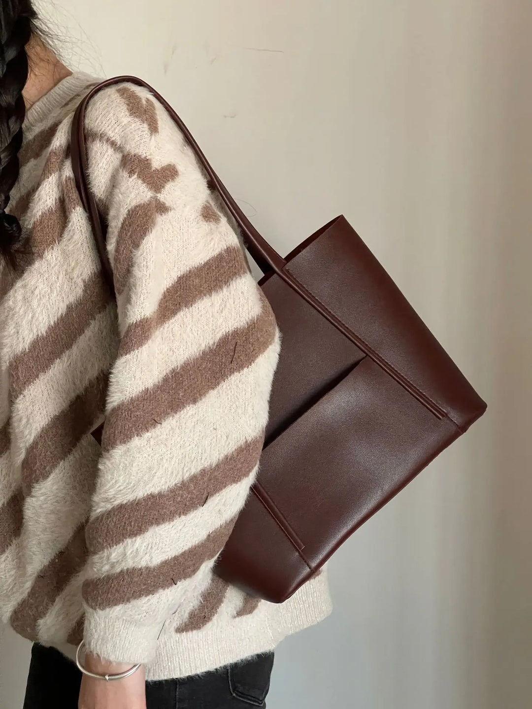 Women's Leather Top Handle Tote Bag - Simple Chic Large Capacity
