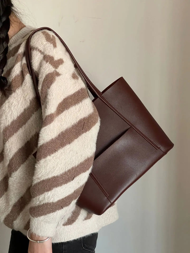 Women's Leather Top Handle Tote Bag - Simple Chic Large Capacity