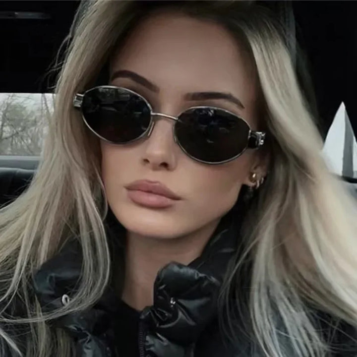 Slim Oval Metal UV400 Sunglasses for Women