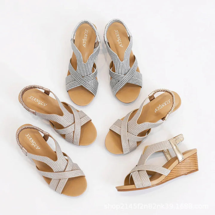 Octavia – Elastic Wedge Sandals