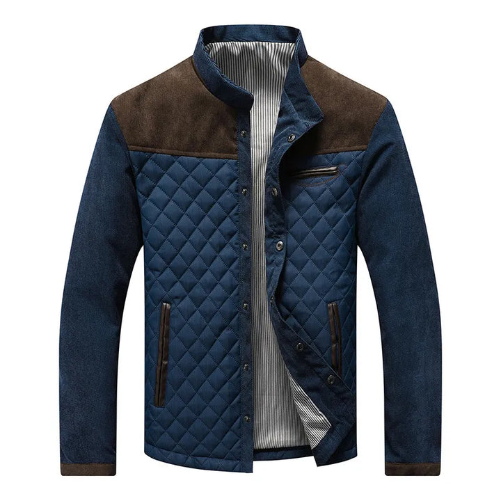 Men’s Quilted Jacket – Tailored Fit – Diamond Pattern – Stand Collar – Contrast Trim