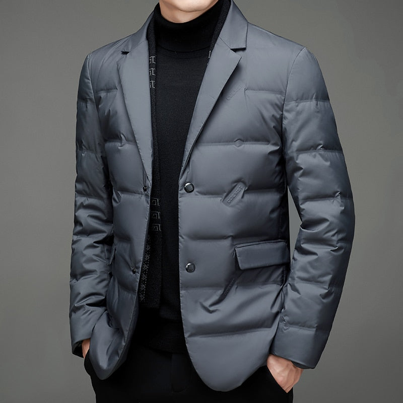 Men’s Puffer Blazer Jacket – Tailored Fit – Quilted Insulation – Water-Resistant – Notched Lapels