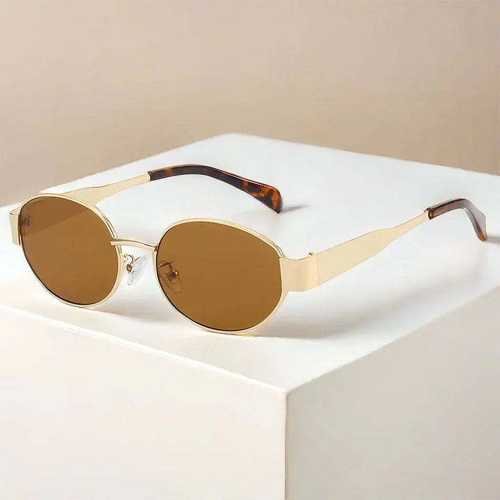 Slim Oval Metal UV400 Sunglasses for Women