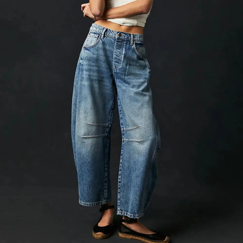Women’s Barrel-Leg Jeans – Relaxed Fit – Full Length – Animal Print Denim Casual Wear