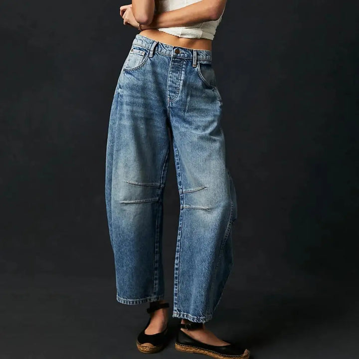 Women’s Barrel-Leg Jeans – Relaxed Fit – Full Length – Animal Print Denim Casual Wear