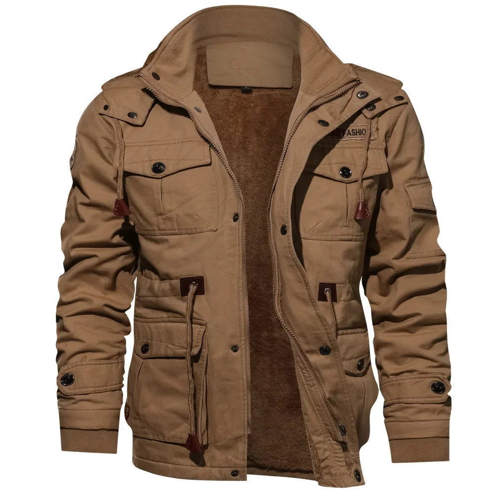 Men’s Military Field Jacket - Cotton Blend - Multiple Pockets - Adjustable Fit - Zip Closure