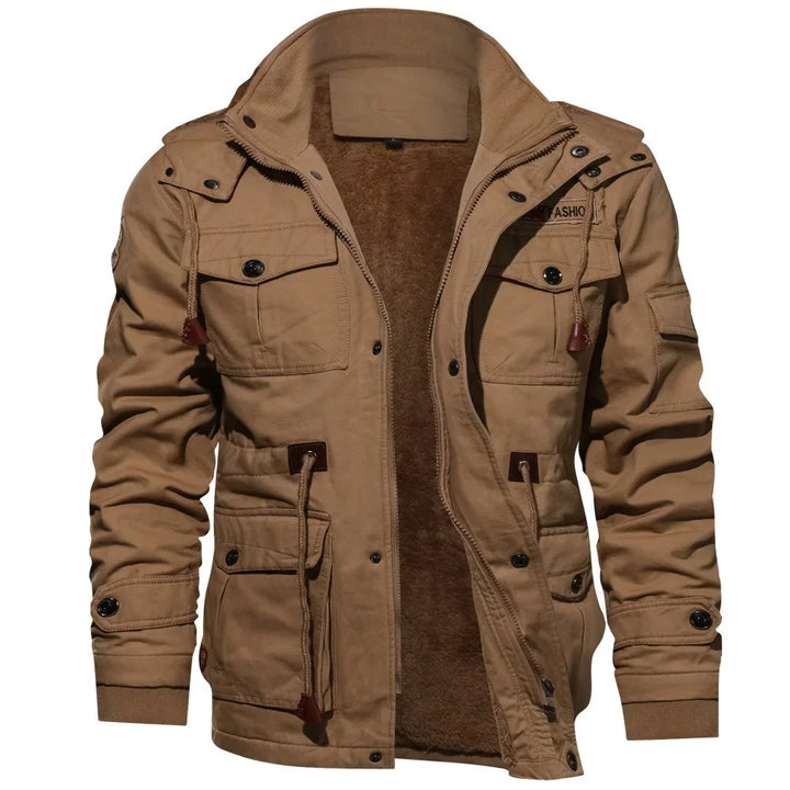 Men’s Military Field Jacket - Cotton Blend - Multiple Pockets - Adjustable Fit - Zip Closure