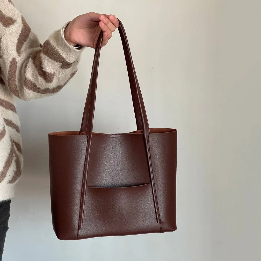 Women's Leather Top Handle Tote Bag - Simple Chic Large Capacity