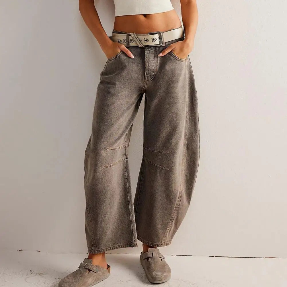 Women’s Barrel-Leg Jeans – Relaxed Fit – Full Length – Animal Print Denim Casual Wear