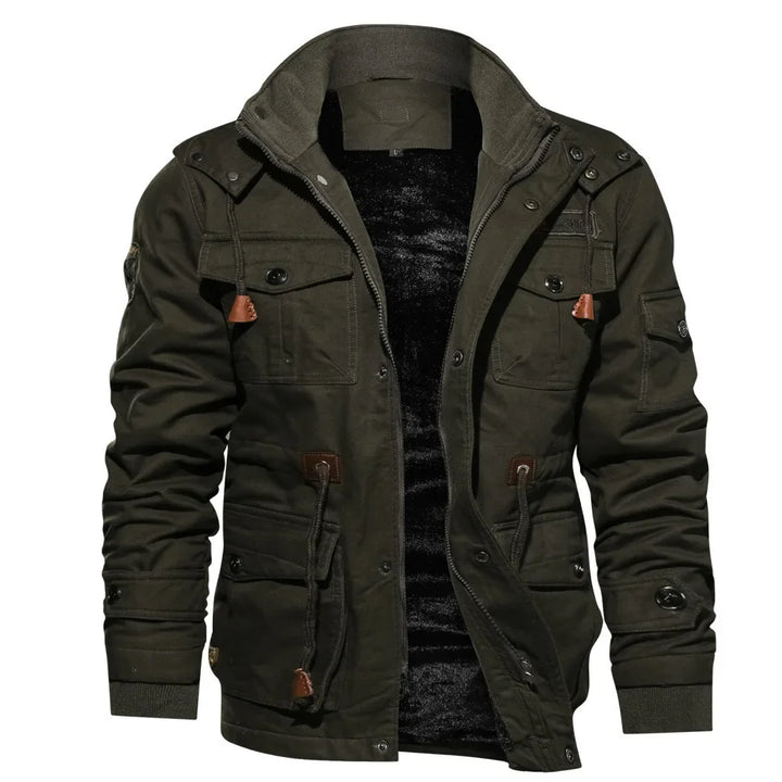 Men’s Military Field Jacket - Cotton Blend - Multiple Pockets - Adjustable Fit - Zip Closure