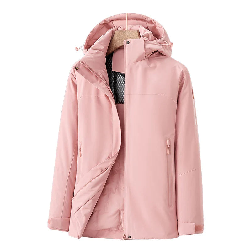 Women's Waterproof Jacket – Windproof Outdoor Coat – Detachable Hood – Zipper Pockets
