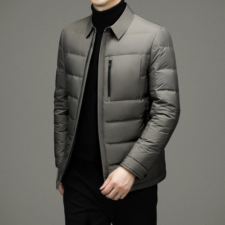 Men's Padded Jacket - Quilted Insulated - Zip Front - Classic Collar - Lightweight Warmth