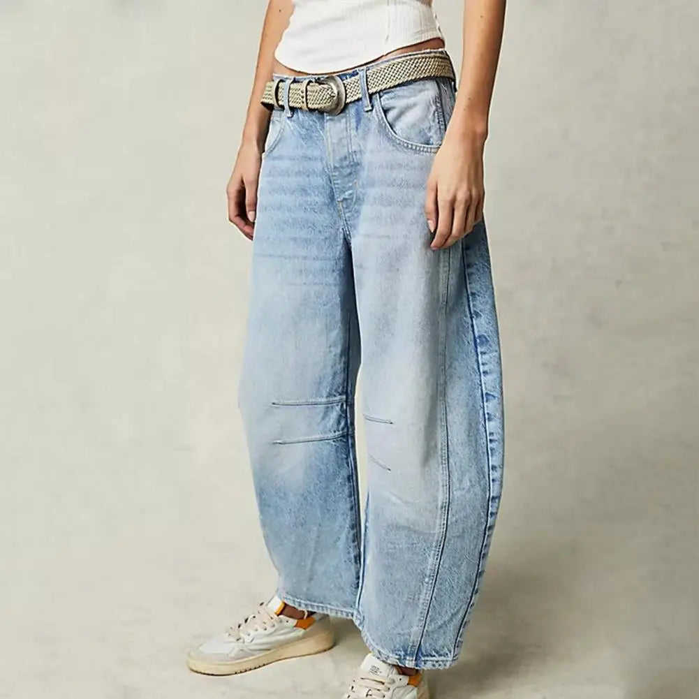 Women’s Barrel-Leg Jeans – Relaxed Fit – Full Length – Animal Print Denim Casual Wear