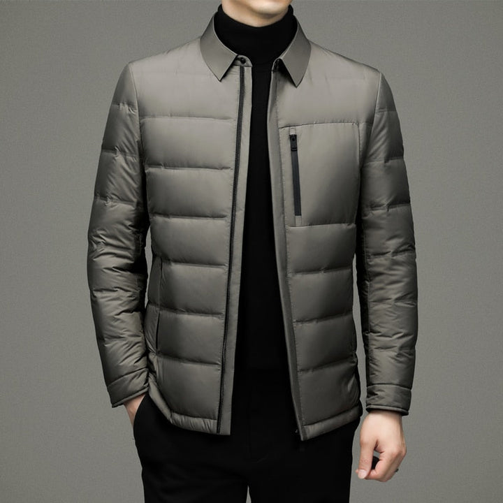 Men's Padded Jacket - Quilted Insulated - Zip Front - Classic Collar - Lightweight Warmth