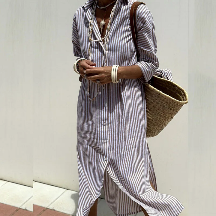 Isabella™ Striped Button-Up Shirt Dress