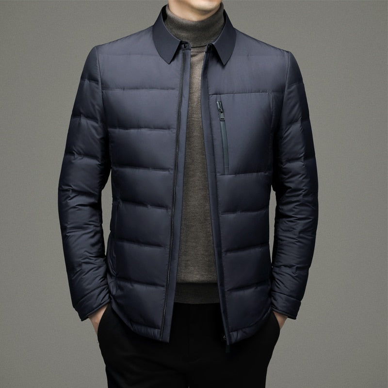 Men's Padded Jacket - Quilted Insulated - Zip Front - Classic Collar - Lightweight Warmth