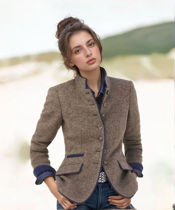Women's Color Block Multi-Button Cotton Blend Spring Coat