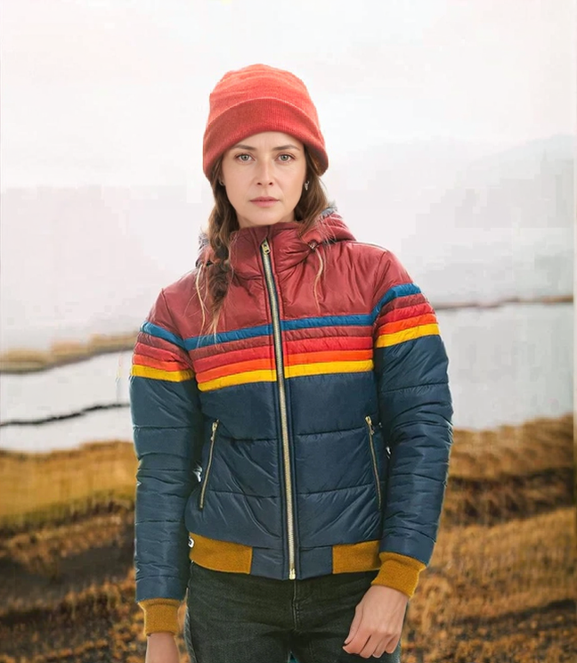 Women’s Quilted Jacket – Regular Fit – Hooded – Zip Pockets – Sporty Stripe Detail