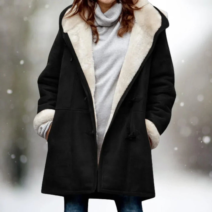Women's Shearling Coat - Suede Exterior - Plush Lining - Oversized Fit - Hooded & Warm
