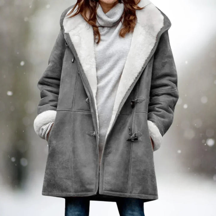 Women's Shearling Coat - Suede Exterior - Plush Lining - Oversized Fit - Hooded & Warm