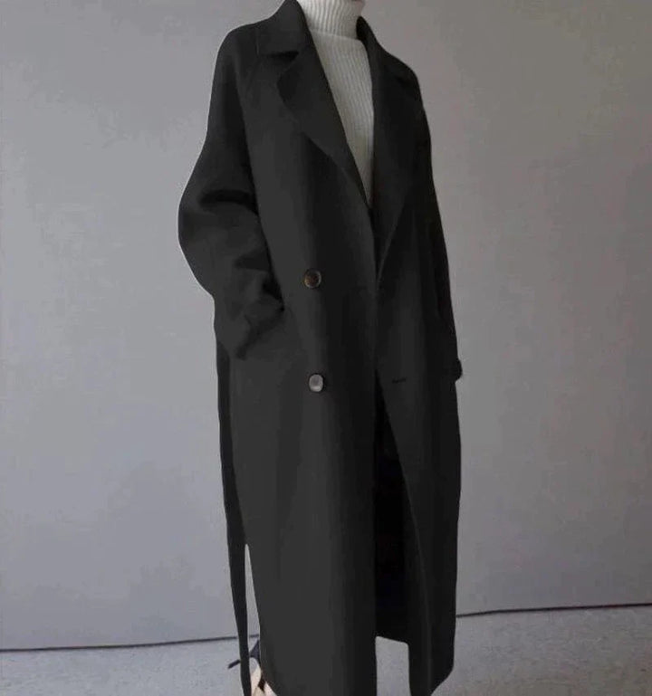 Women's oversized women's coat with belt and narrow collar