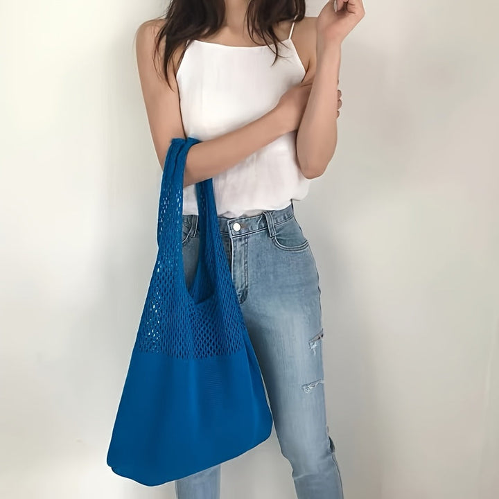Women's Chic Boho Crocheted Beach Tote Bag - Versatile Summer Style