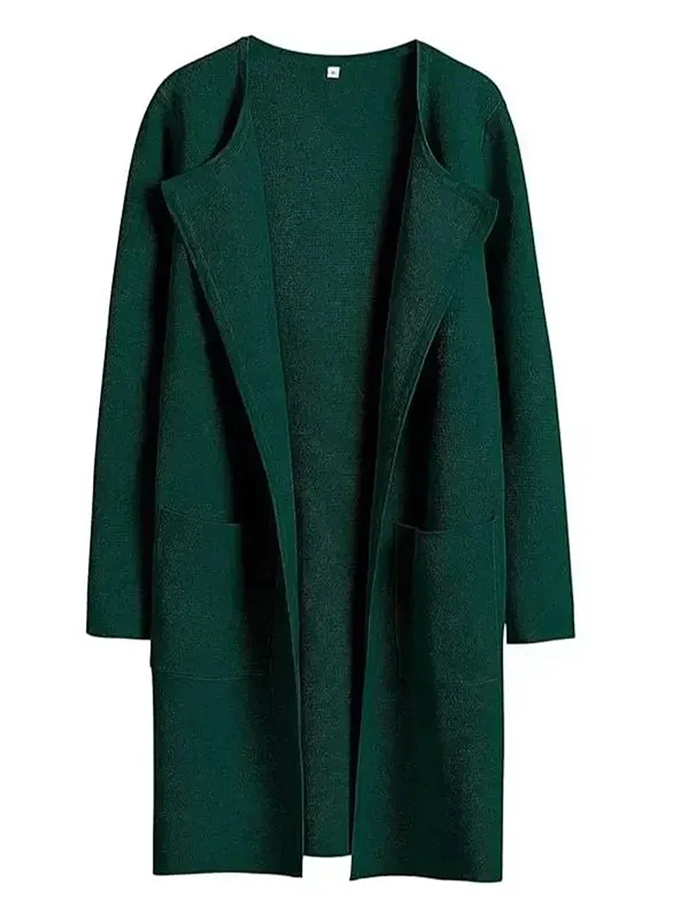 Women’s Knee-Length Coat – Wool Blend – Relaxed Fit – Wide Lapel – Patch Pockets