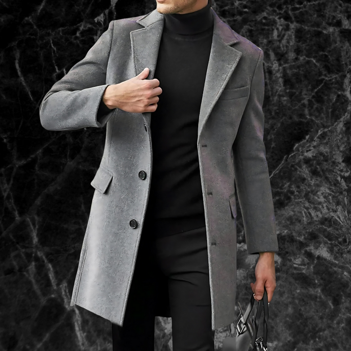 Men’s Overcoat - Wool Blend - Knee Length - Notched Lapel - Flap Pockets