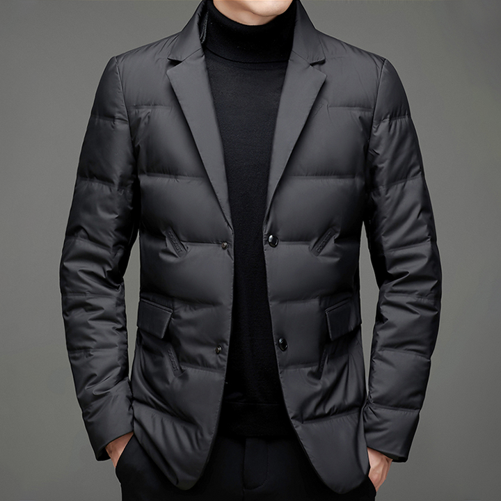 Men’s Puffer Blazer Jacket – Tailored Fit – Quilted Insulation – Water-Resistant – Notched Lapels