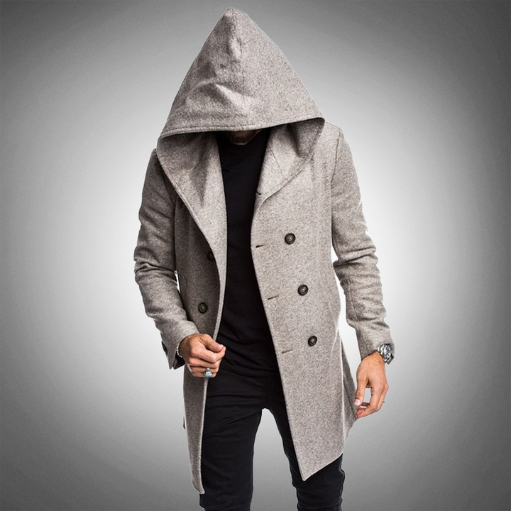Long hooded trench coat for men
