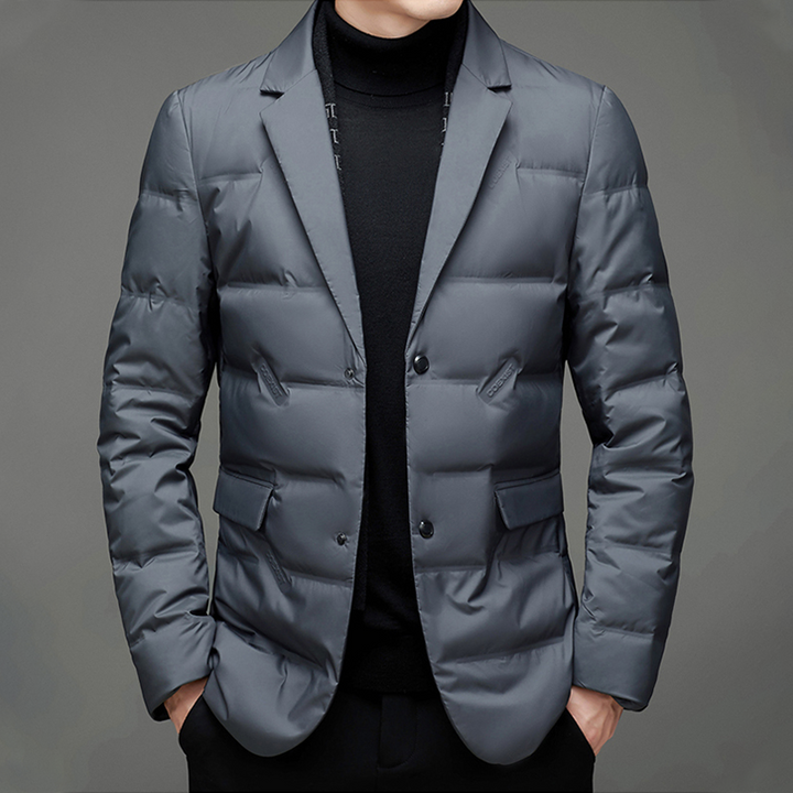Men’s Puffer Blazer Jacket – Tailored Fit – Quilted Insulation – Water-Resistant – Notched Lapels