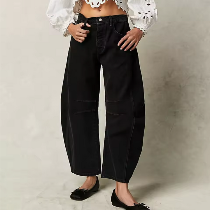 Women’s Barrel-Leg Jeans – Relaxed Fit – Full Length – Animal Print Denim Casual Wear