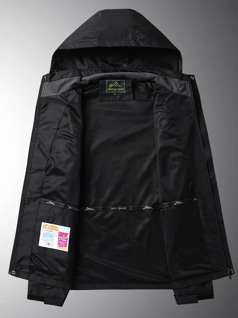Men's Outdoor Jacket - Waterproof & Windproof - Hooded - Multi-Pocket - Full Zip