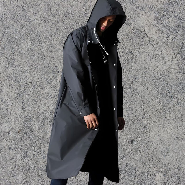 Men’s Raincoat – Waterproof – Hooded – Knee-Length – Button-Up – Lightweight