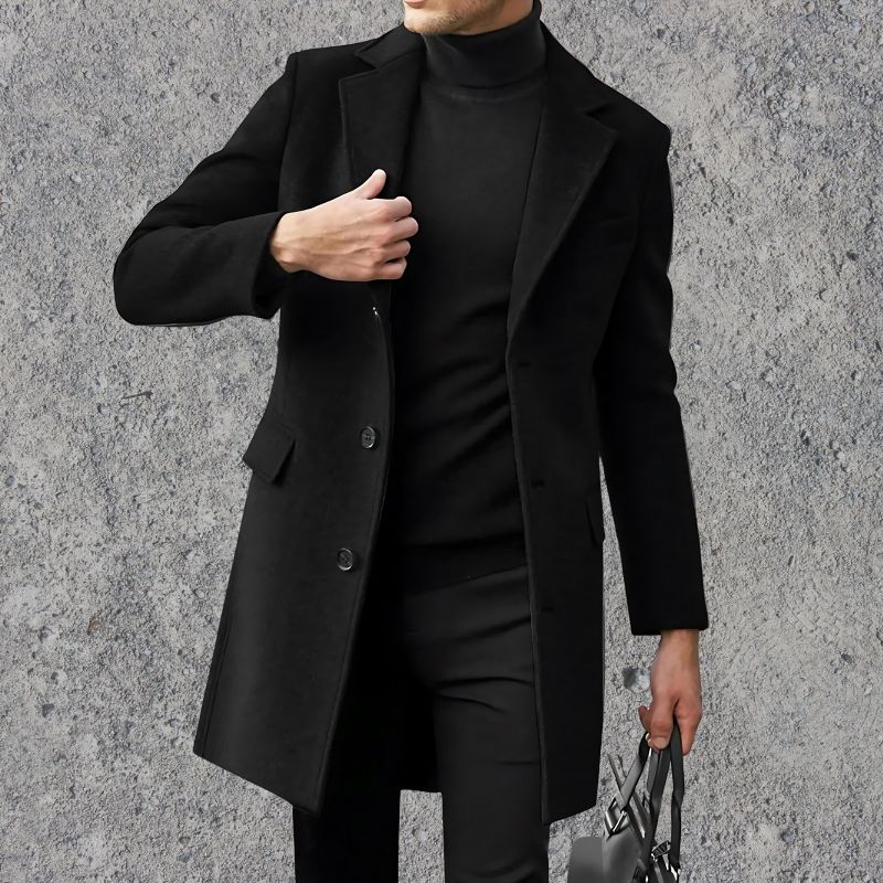 Men’s Overcoat - Wool Blend - Knee Length - Notched Lapel - Flap Pockets