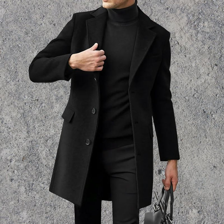 Men’s Overcoat - Wool Blend - Knee Length - Notched Lapel - Flap Pockets