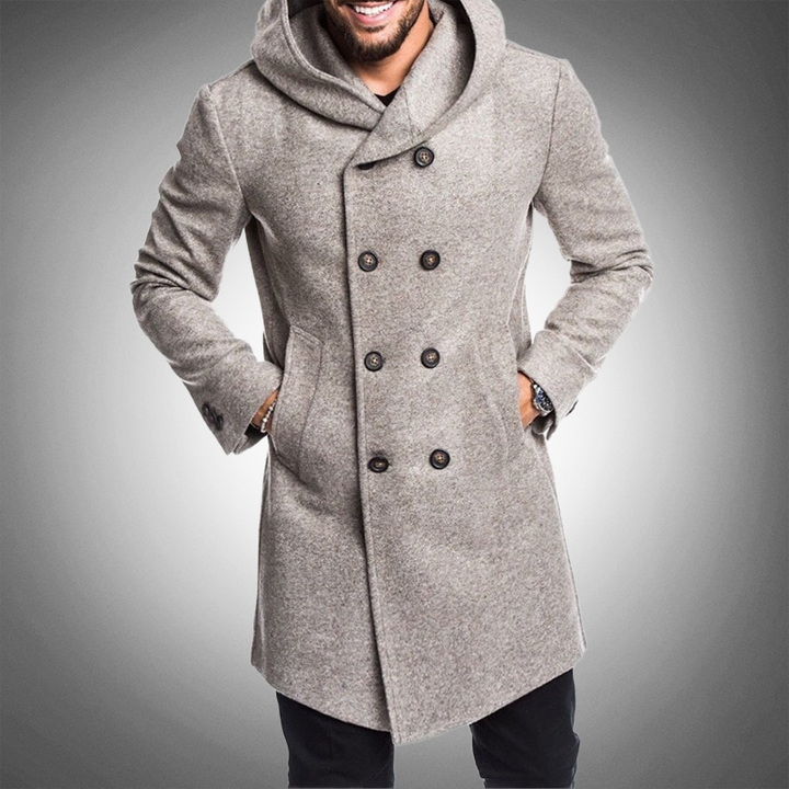 Long hooded trench coat for men