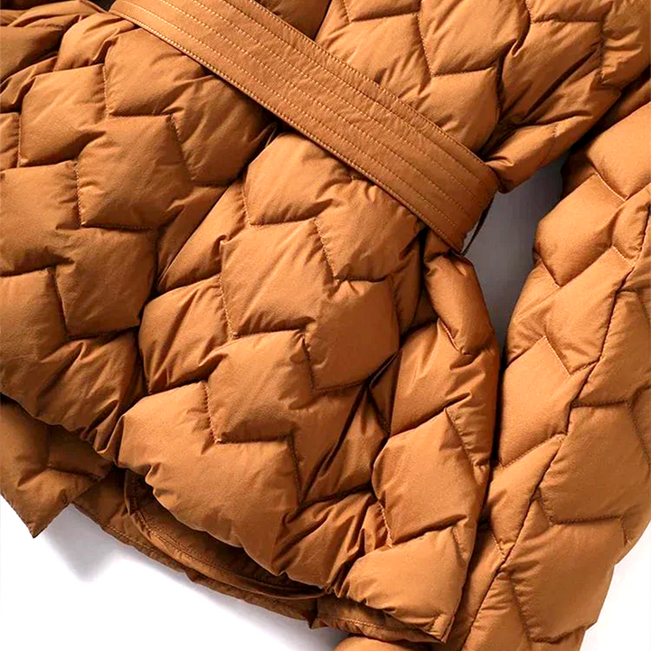 Women's Quilted Jacket - Belted Waist - Tailored Fit - Notched Lapel - Warm & Stylish